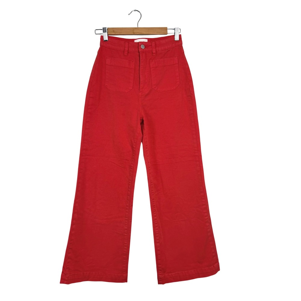 Rollas Womens High Rise Wide Leg Sailor Jeans Red Size 25 Patch Pocket Retro